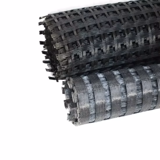 Geogrelha biaxial de PVC de poliéster de alta resistência à tração para fundação Rawilway
